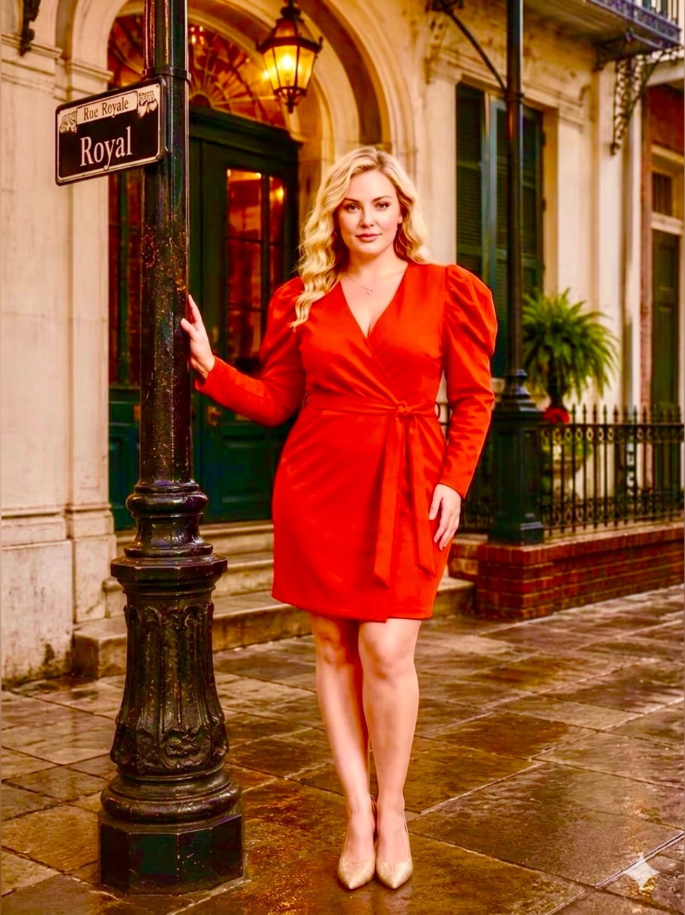 Fashion Nova Red Wrap Mini Dress Puff Sleeve Size 1X Plus Date Night Holiday